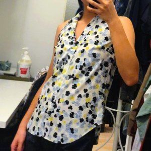Ann Taylor White Flower-Patterned Sleeveless Blouse, Size XXSP